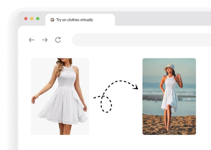 TryItOn browser extension overlaid on a shopping site