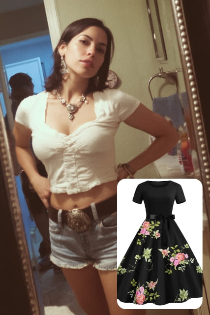 After AI dress try on preview, styled outfit shown realistically