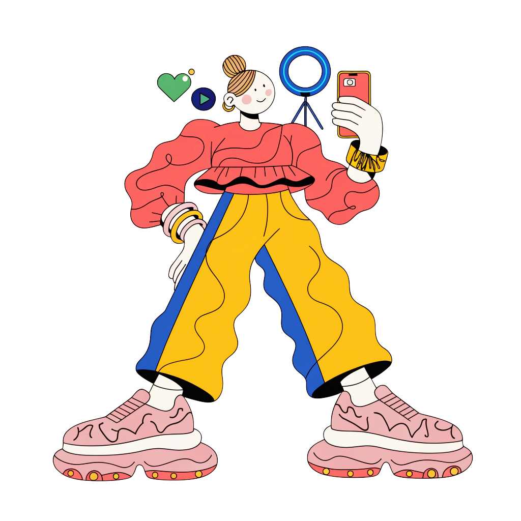 Illustration of an affiliate creator filming themselves on a phone